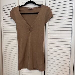 Michael Stars Tan V-Neck Short Sleeve Top